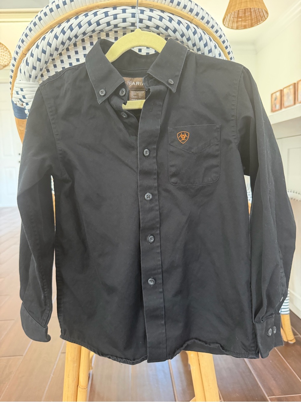 Ariat Boys Solid Twill Classic Fit Western Button Down Shirt Black Size XS (7)